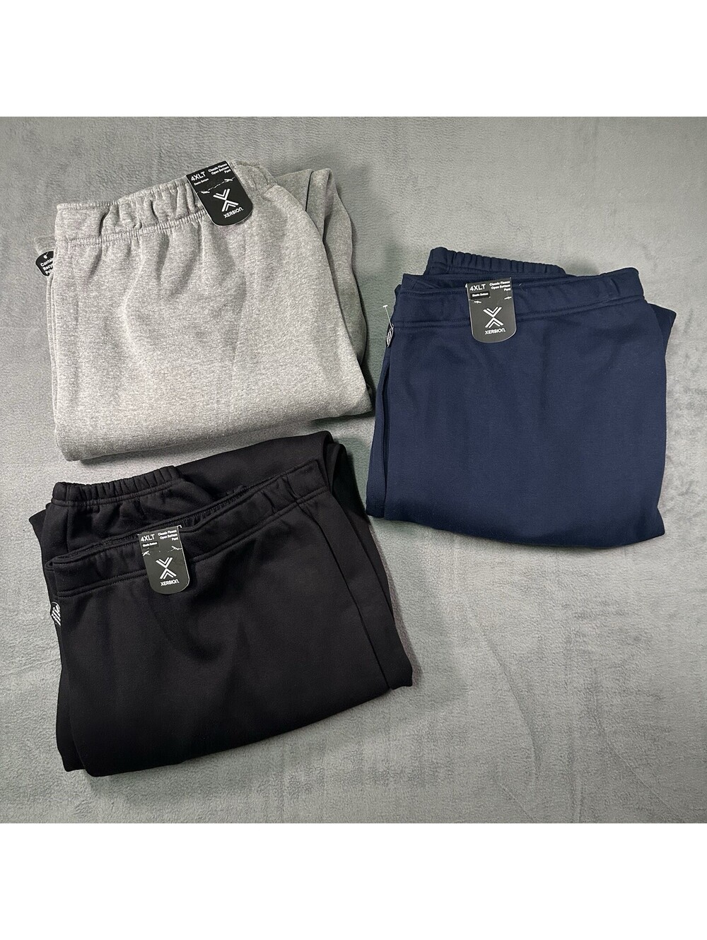 Xersion 3-Pack Fleece Sweatpants Mens 4XLT Loose Fit Open Bottom Black Gray Blue